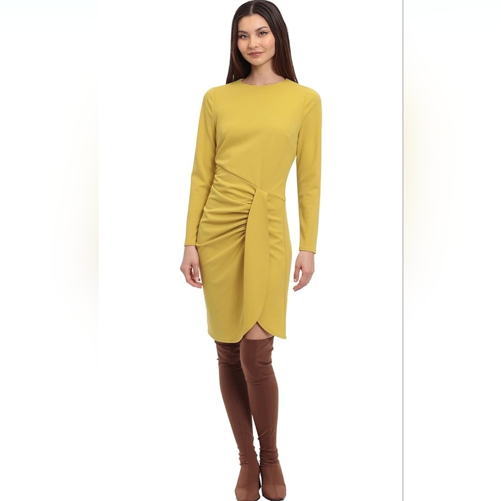 NWT Donna Morgan Long Sleeve Wrap Above Knee Dress, Color Chai Tea, Size 4